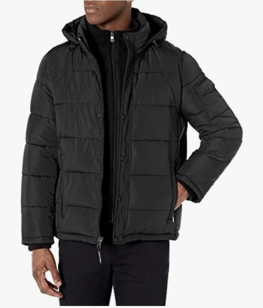 Calvin Klein Men's Core Puffer with Polar Fleece Bib Jacket Black Medium
